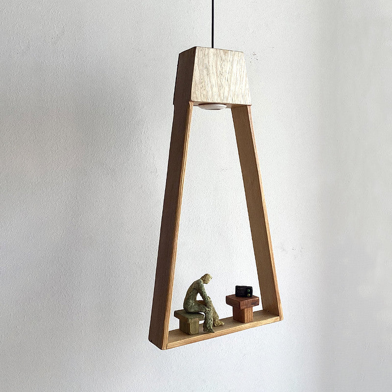 Papier Mache & Wood | Hanging Lamp | Green & Brown