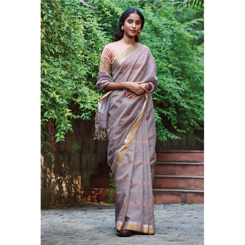 Maheshwari Silk Saree| Peach and Copper