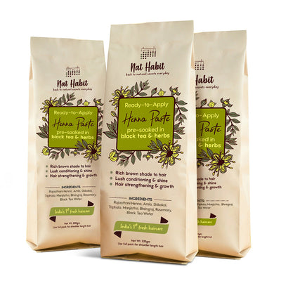 Nat Habit Henna Paste | 100% Natural, Soaked In Black Tea & Herbs | Dark Brown | 220 g | Pack Of 3