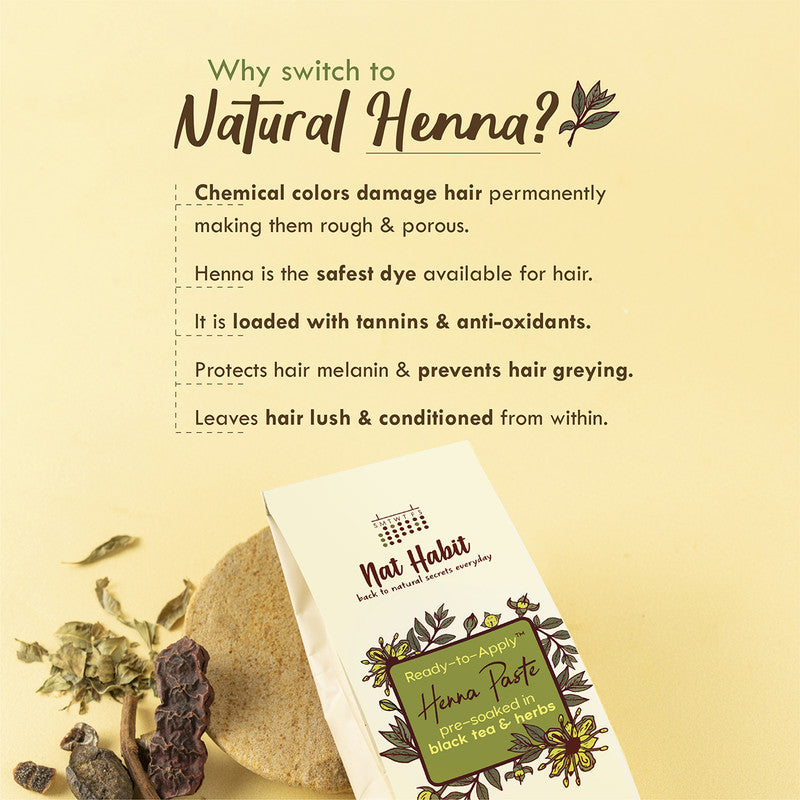 Nat Habit Henna Paste | 100% Natural, Soaked In Black Tea & Herbs | Dark Brown | 220 g | Pack Of 3.