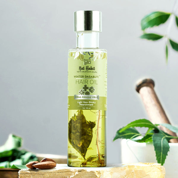 Nat Habit Olive Almond Hair Oil | Vitamin-E Winter Dasabuti Light for Hair Growth | 100 ml