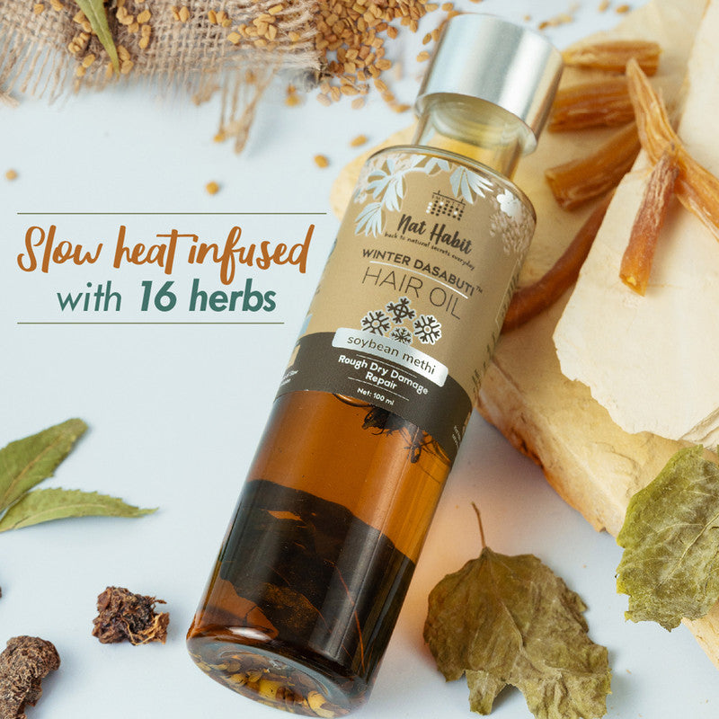 Nat Habit Soyabean Methi Hair Oil | Dry Damage Repair Winter Dasabuti | 16 Herbs Heat Soaked | 100 ml
