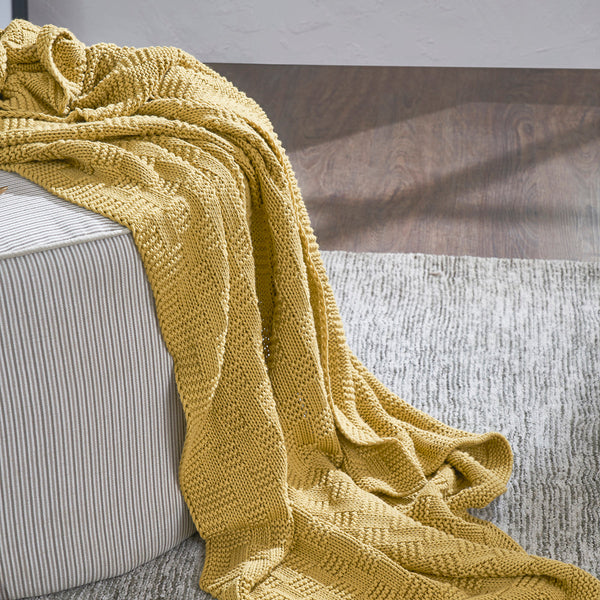 Cotton Throw Blanket | Yellow | 127 x 154 cm