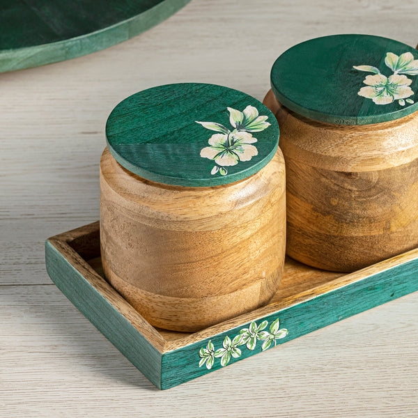 Wooden Snacks Serving Set | Tray Set | Green | Set of 4