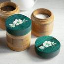 Wooden Jars with Lid | Tea Coffee Sugar Containers | Green | Set of 3