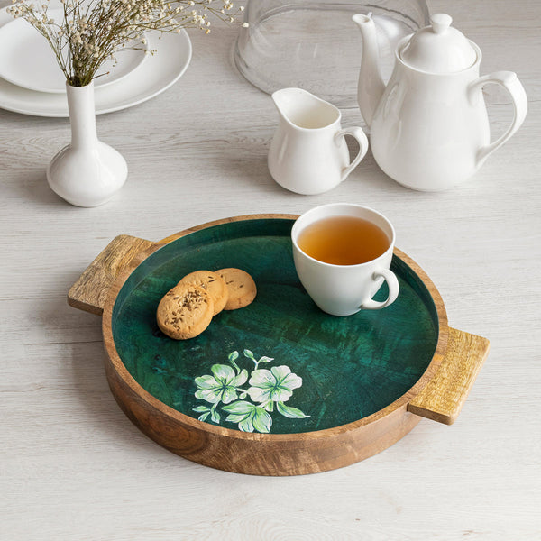 Wooden Serving Tray | Round | Green | 36 cm