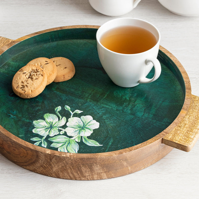 Wooden Serving Tray | Round | Green | 36 cm