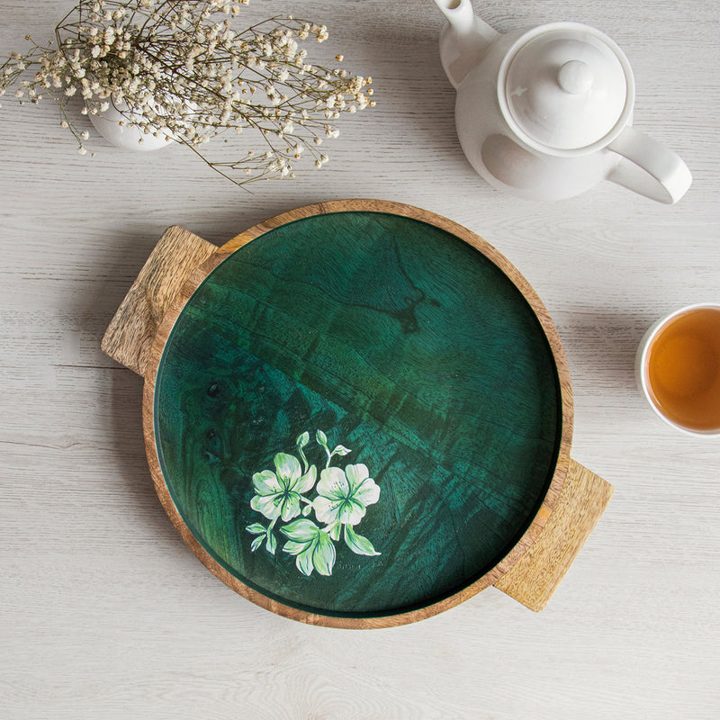 Wooden Serving Tray | Round | Green | 36 cm