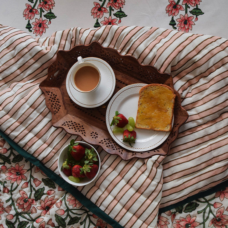 Handblock Printed | Mul Cotton Reversible AC Quilt | Pink & Green