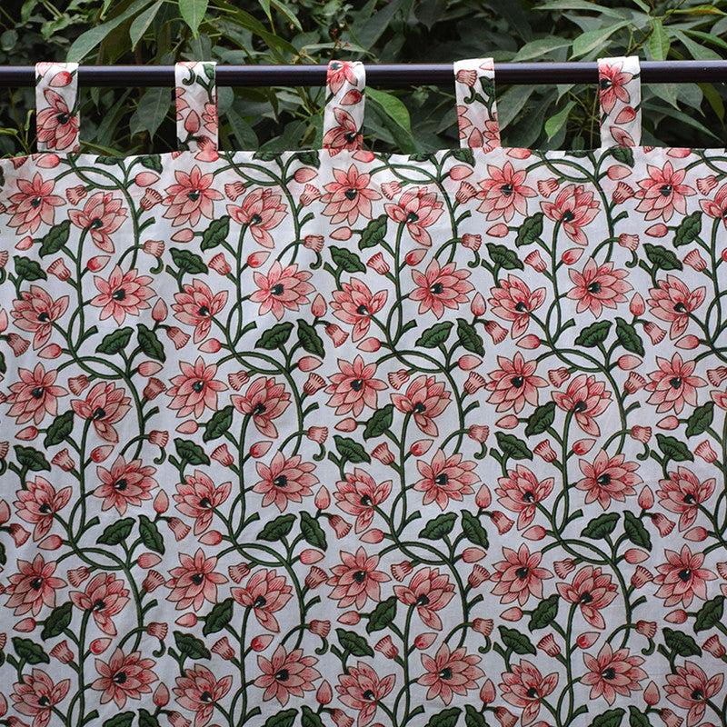 Handblock Printed | Mul Cotton Curtain | Pink & Green