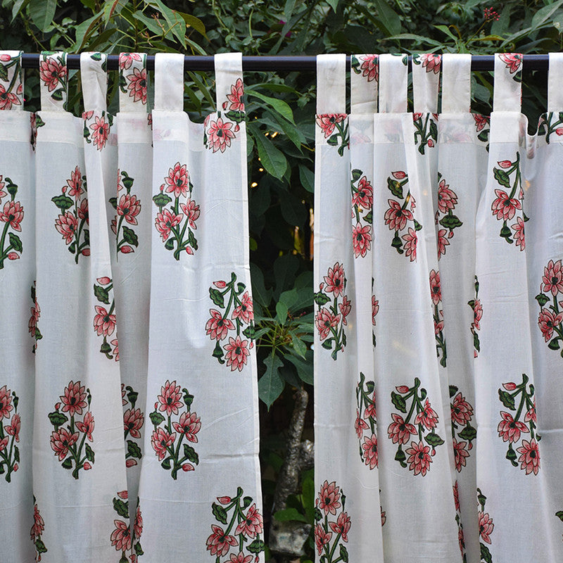 Mulmul Cotton Curtain | Handblock Printed | Pink & Green