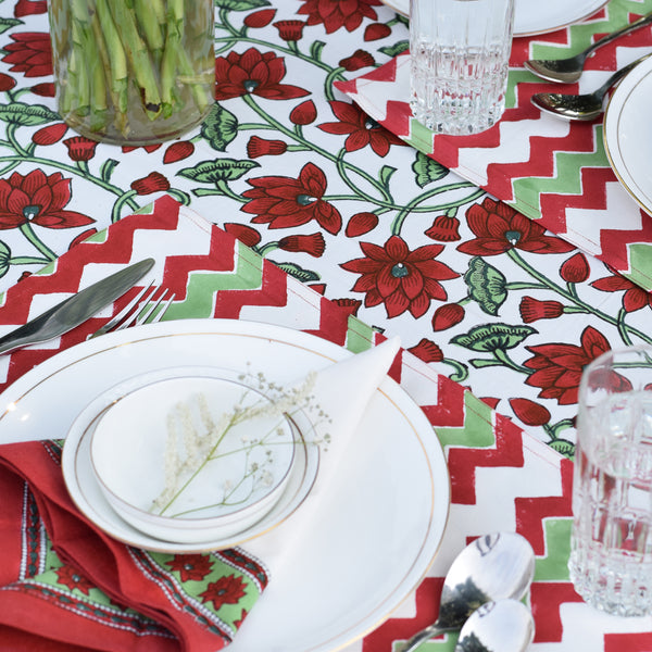 Handblock Printed |Cotton Table Mats | Set of 2 | Red & White