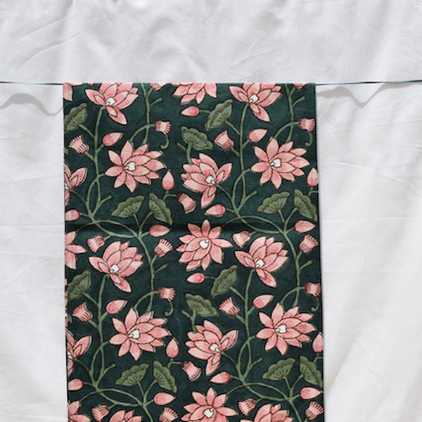 Handblock Printed |Cotton Canvas Runner | Pink & Green