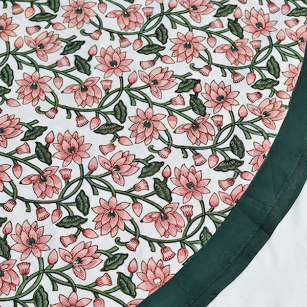 Handblock Printed |Cotton Table Cover | Pink & Green