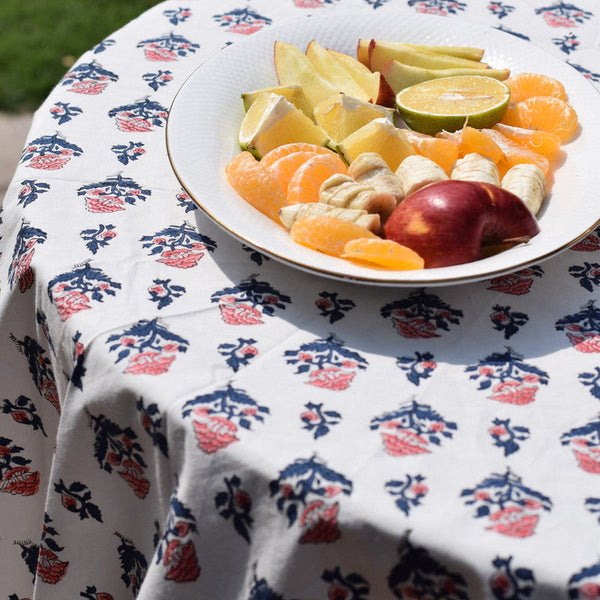 Cotton Table Cover | Handblock Printed | Blue & Pink