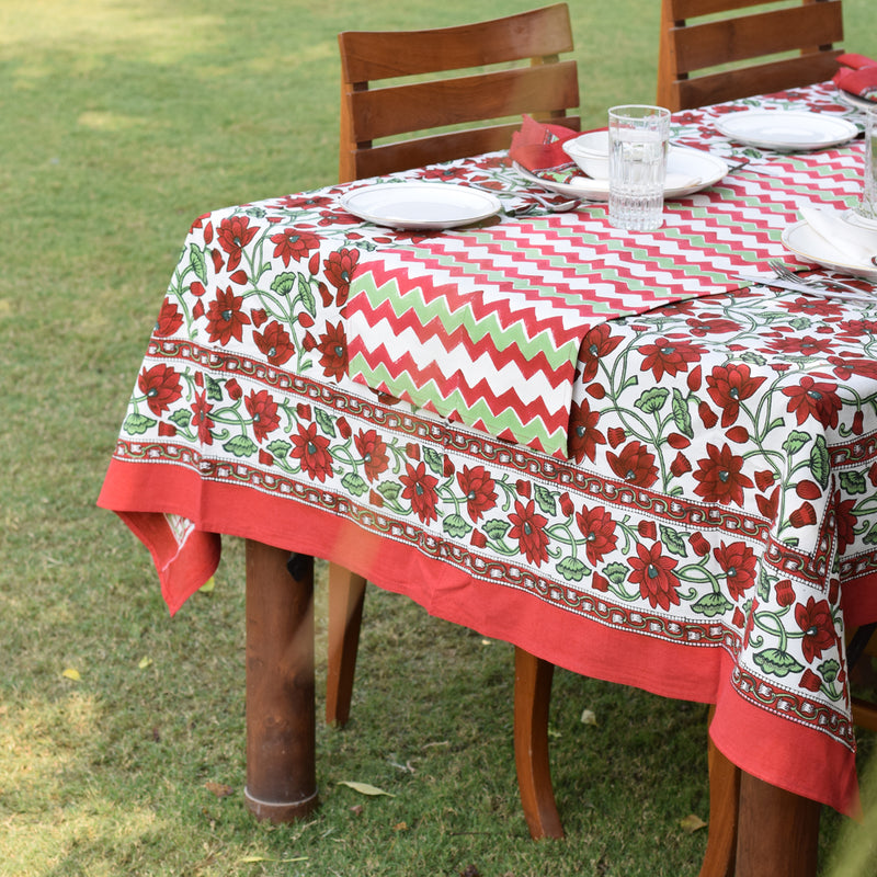 Handblock Printed |Cotton Table Cover | Maroon & Green