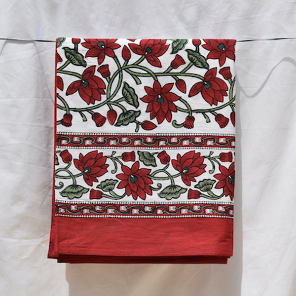 Handblock Printed |Cotton Table Cover | Maroon & Green