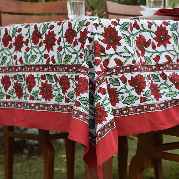 Handblock Printed |Cotton Table Cover | Maroon & Green