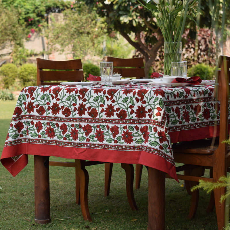 Handblock Printed |Cotton Table Cover | Maroon & Green