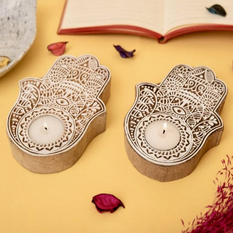 Wooden Tea Light Holder | Handcrafted Diya | Set of 2