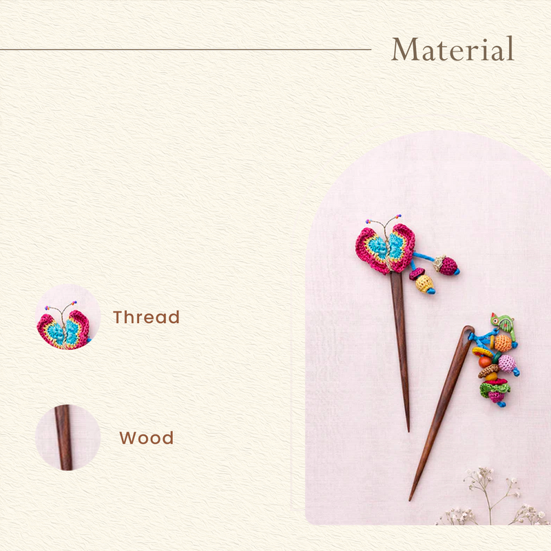 Wood Crochet Hairstick | Multicolour | 15 cm | Set of 2