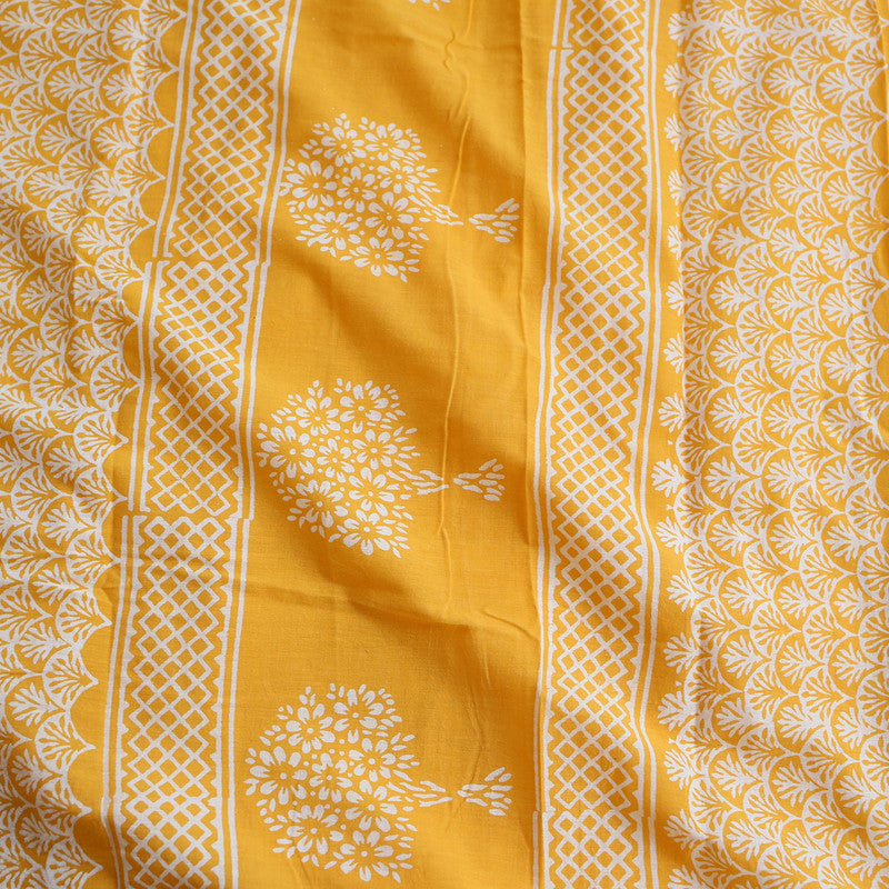 Mulmul Cotton Saree | Hand Block Printed | Haldi Yellow