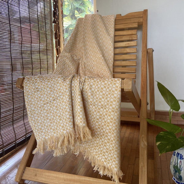 Pure Cotton Throw | White & Yellow