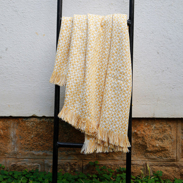 Pure Cotton Throw | White & Yellow