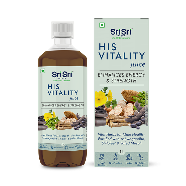 Sri Sri Tattva His Vitality Juice | Enhances Energy & Strength | Vital Herbs For Male Health | Ashwagandha, Shilajeet & Safed Musali | 1 Litre