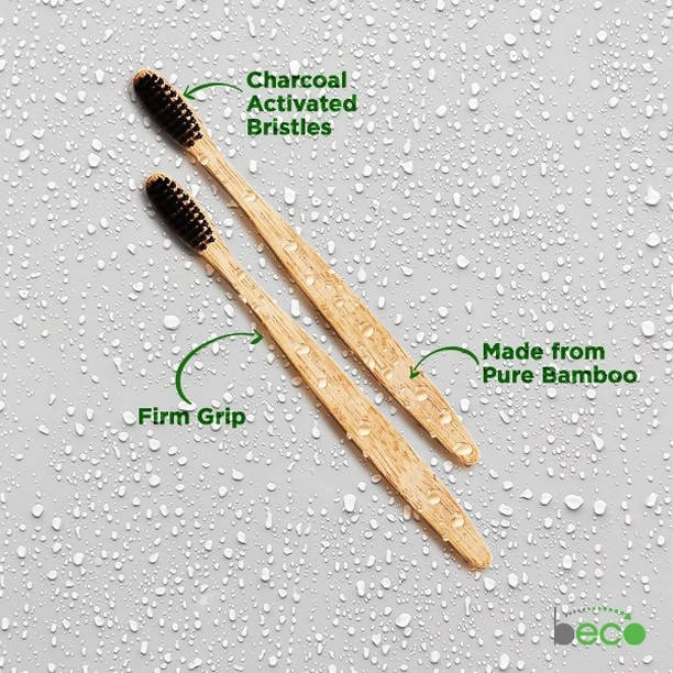 Bristles Bamboo Toothbrush | Charcoal Activated | Pack of 4.