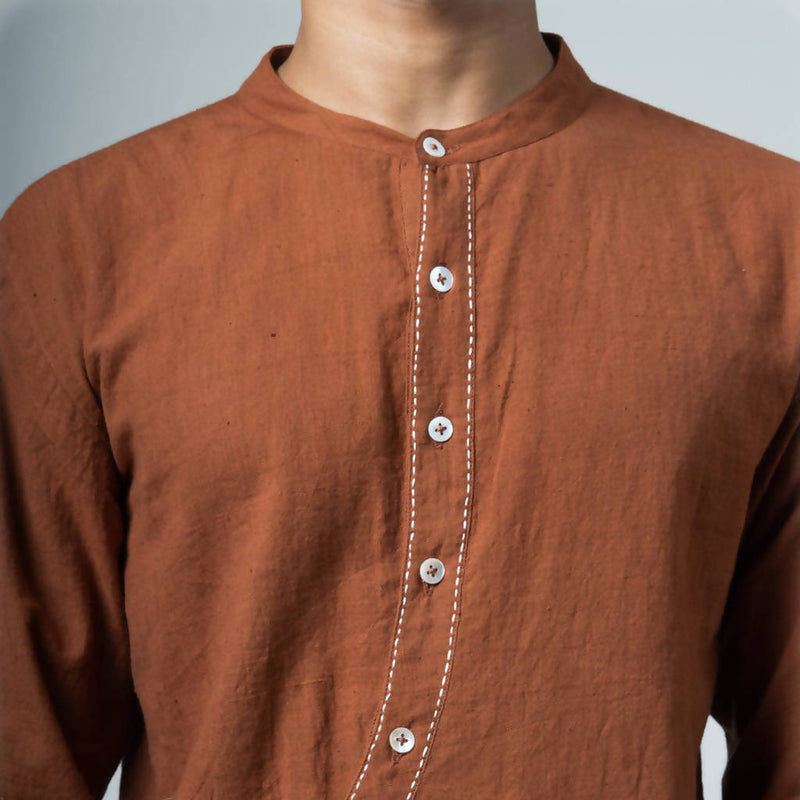 Pure Cotton Natural Dyed Angrakha Shirt | Maroon