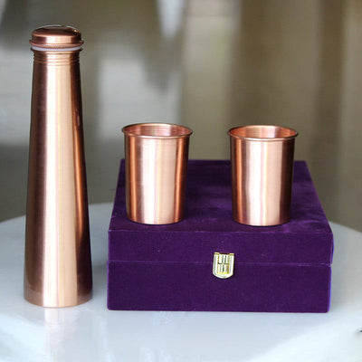 Copper Bottle & Glass Set | Water Copper Bottle | Set of 3