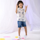 Cotton Kids Kurta | Dinasaur Print | Teal