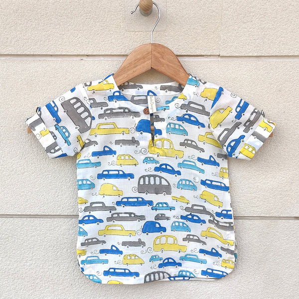 Pure Cotton Kurta for Boys | Car Print