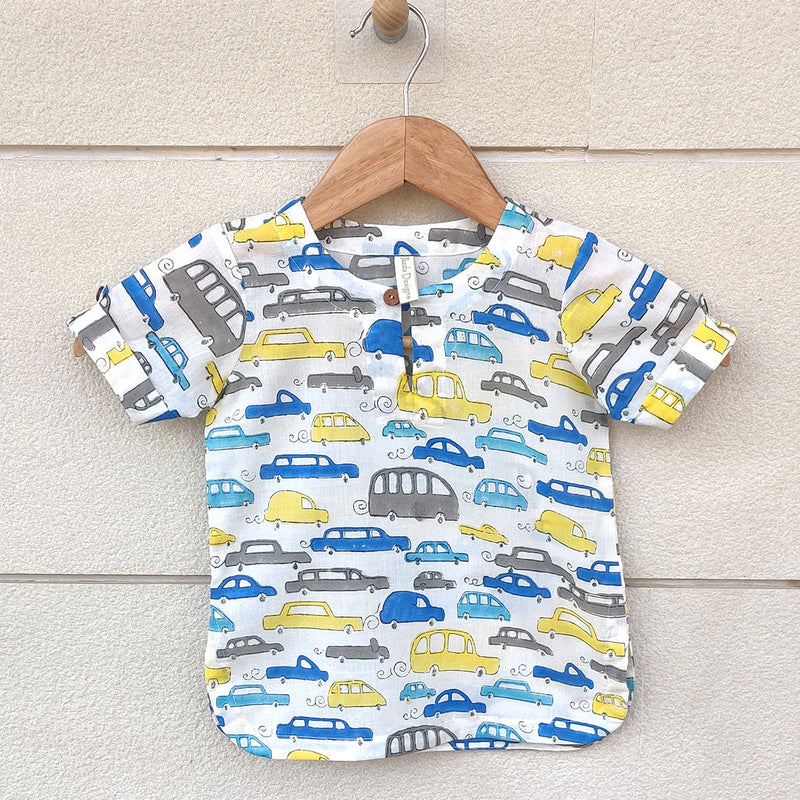 Pure Cotton Kurta for Boys | Car Print