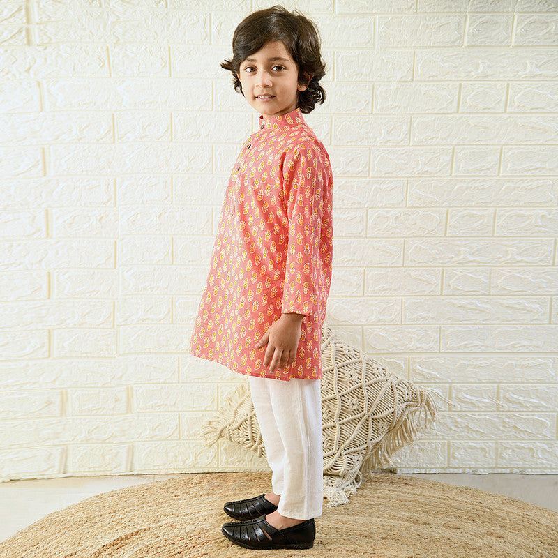 Cotton Kurta Pyjama Set for Boys | Festive wear | Peach