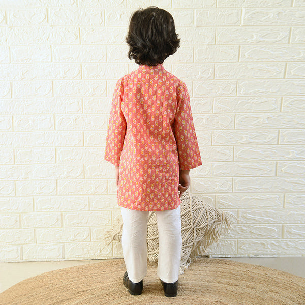 Cotton Kurta Pyjama Set for Boys | Festive wear | Peach