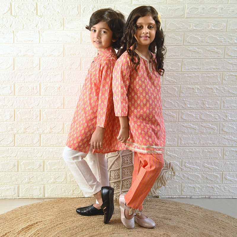 Cotton Kurta Pyjama Set for Boys | Festive wear | Peach