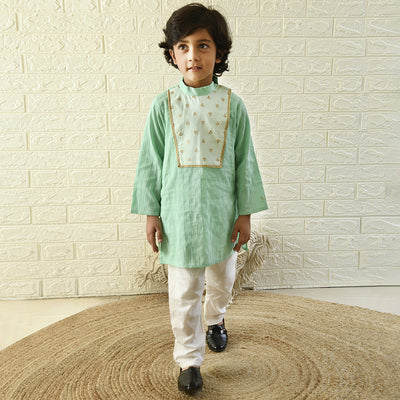 Cotton Kurta Pyjama Set for Boys | Sea Green