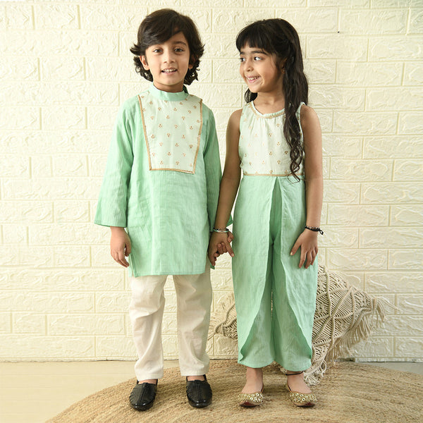 Cotton Kurta Pyjama Set for Boys | Sea Green