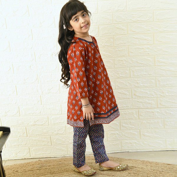 Cotton Kurta Pyjama Set for Girls | Red