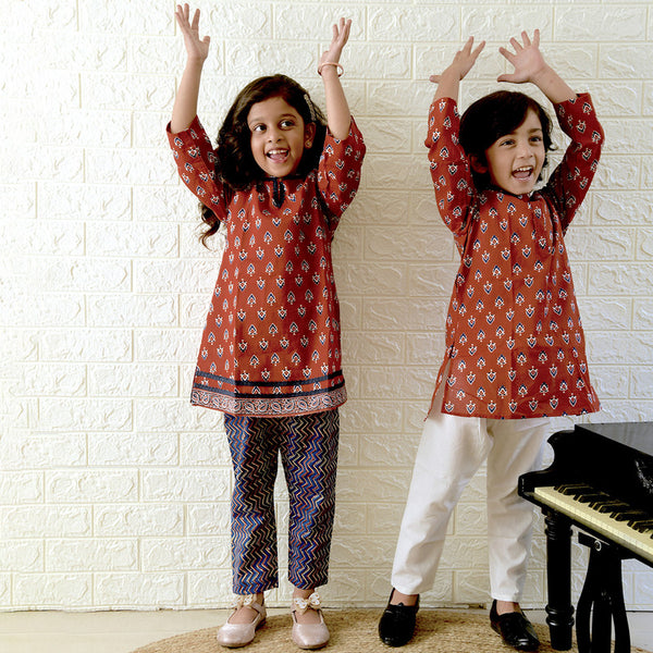 Cotton Kurta Pyjama Set for Girls | Red