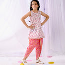 Cotton Kurta with Dhoti Pants for Girls | Floral Print | White & Pink