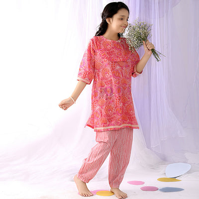 Cotton Kurta Set for Girls | Floral Print | Peach