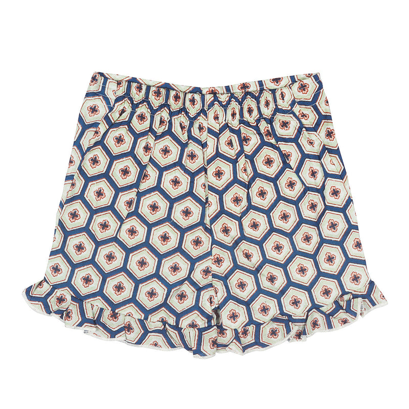 Pure Cotton Ruffled Printed Shorts | Indigo