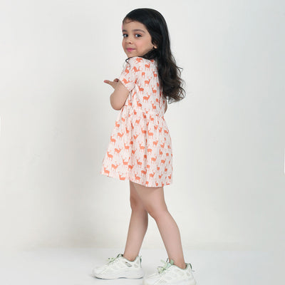 Birthday Dress | Cotton Dress for Girls | Deer Print | White & Pink