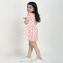 Cotton Dress For Girl | Deer Print | White & Pink