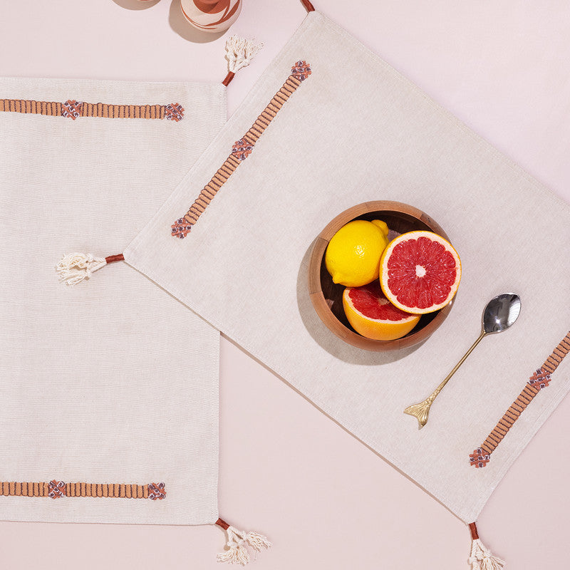 Cotton Slub Table Mats | Rust & Off White | Set of 4