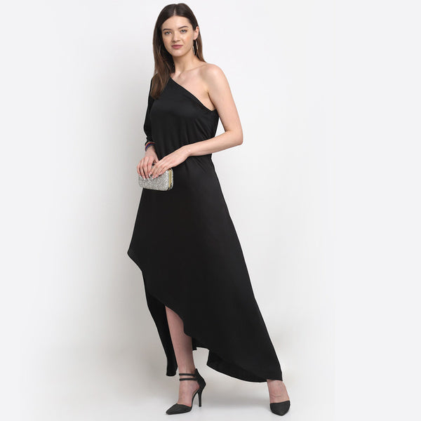 Tencel Off-Shoulder Dress | Black