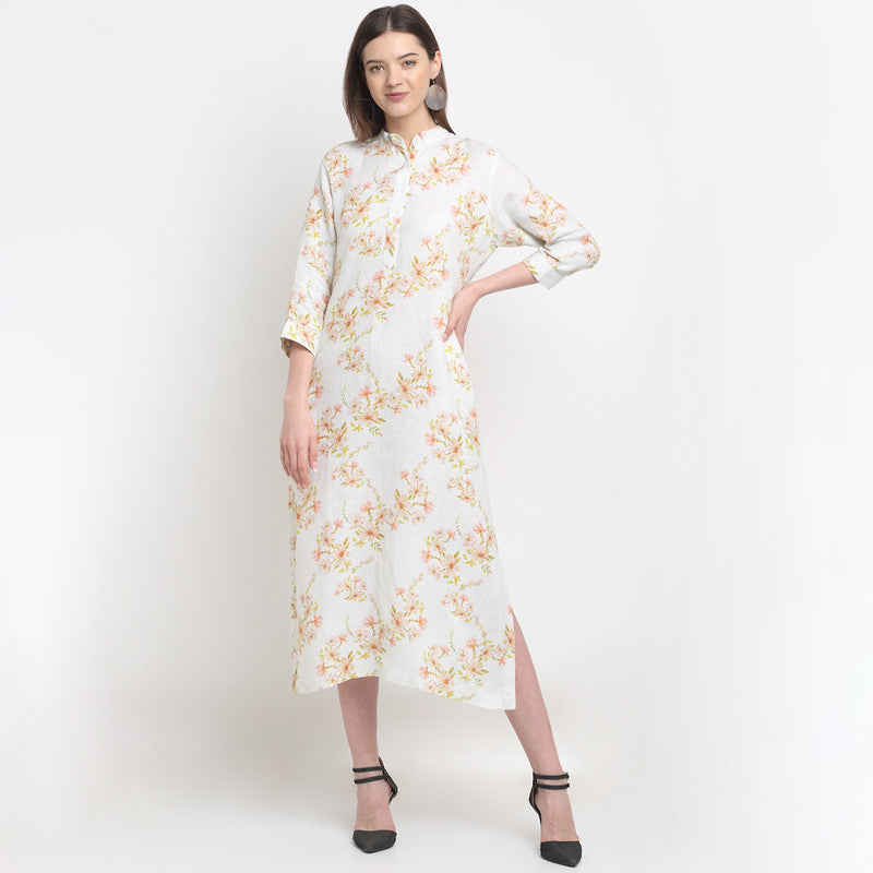 Hemp Printed Shirt Dress | Off White